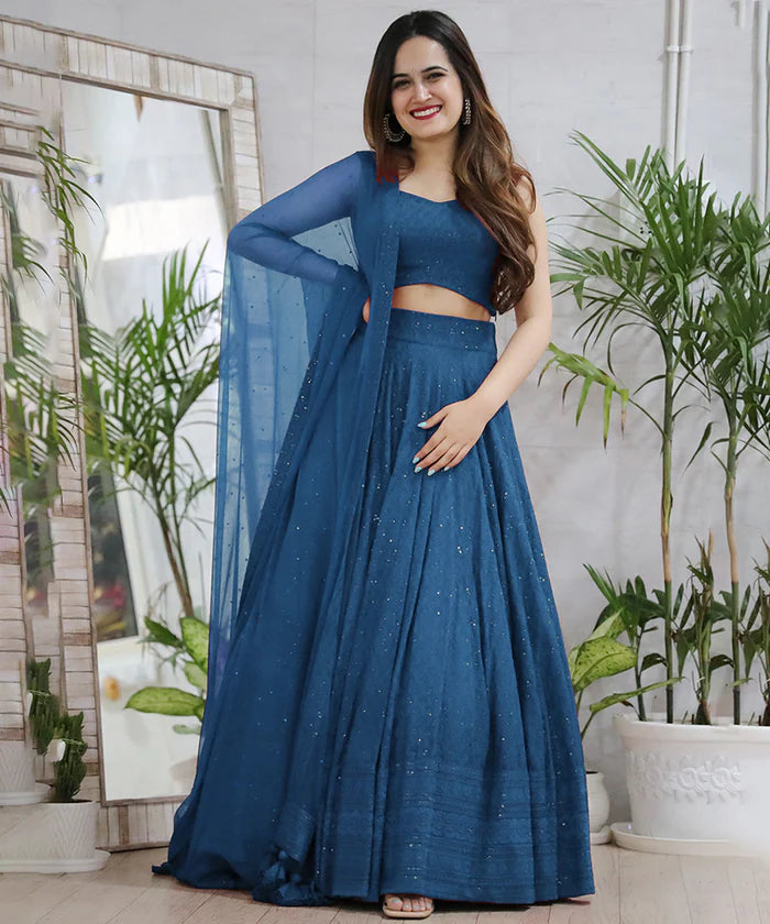 Turquoise Blue Chikankari Lehenga