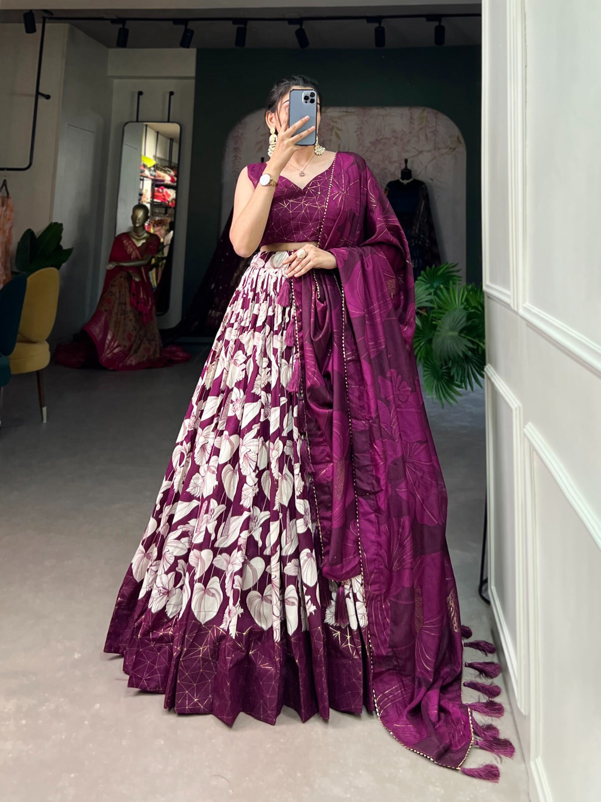WINE FLORAL LEHENGA CHOLI