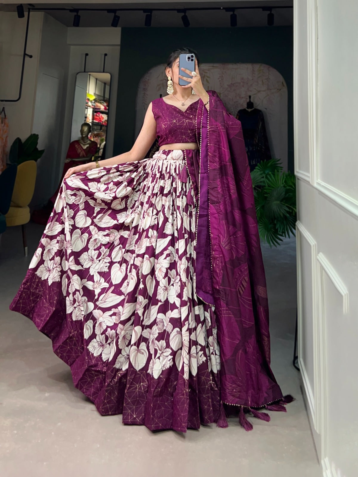 WINE FLORAL LEHENGA CHOLI