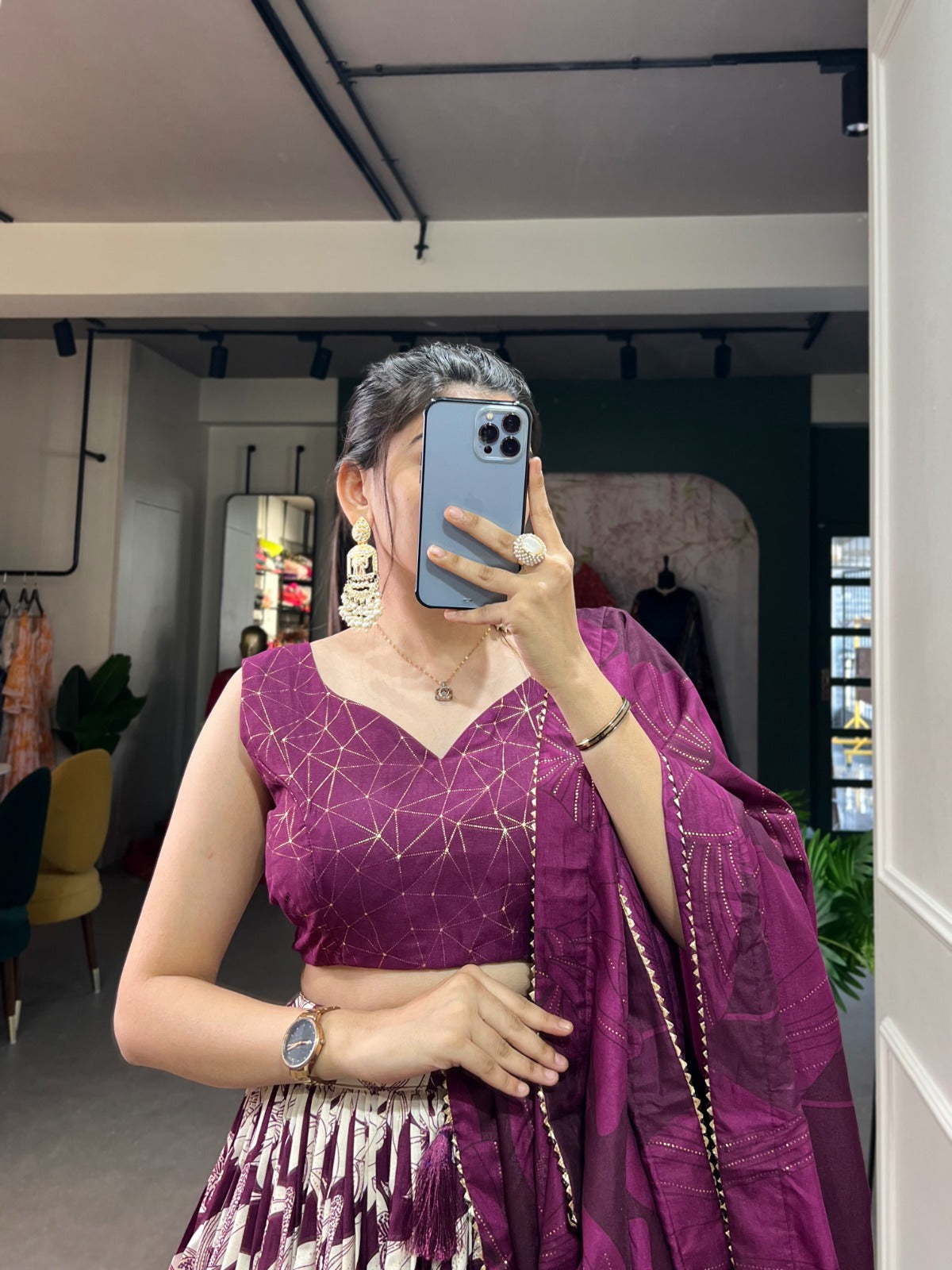 WINE FLORAL LEHENGA CHOLI