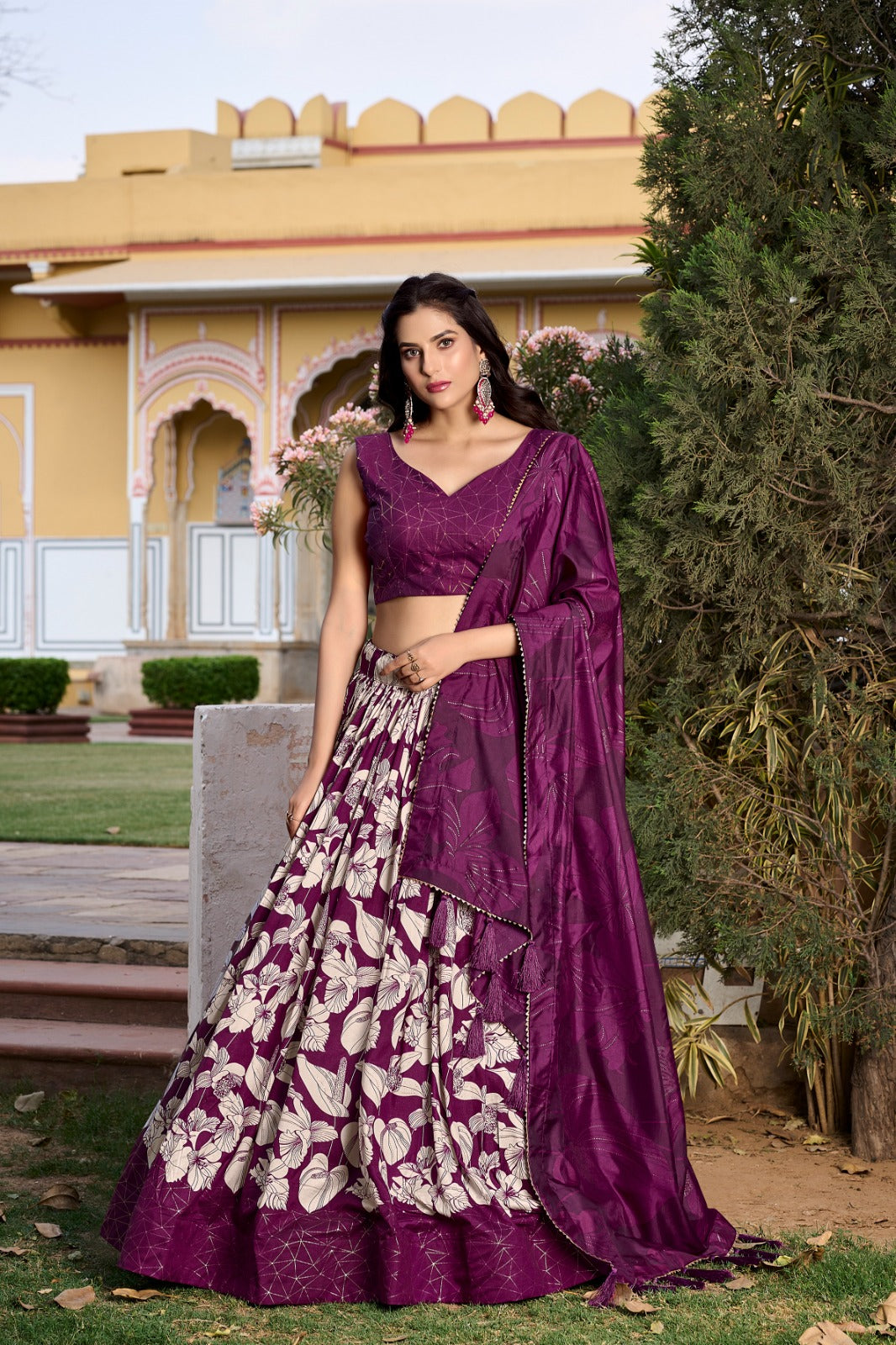WINE FLORAL LEHENGA CHOLI
