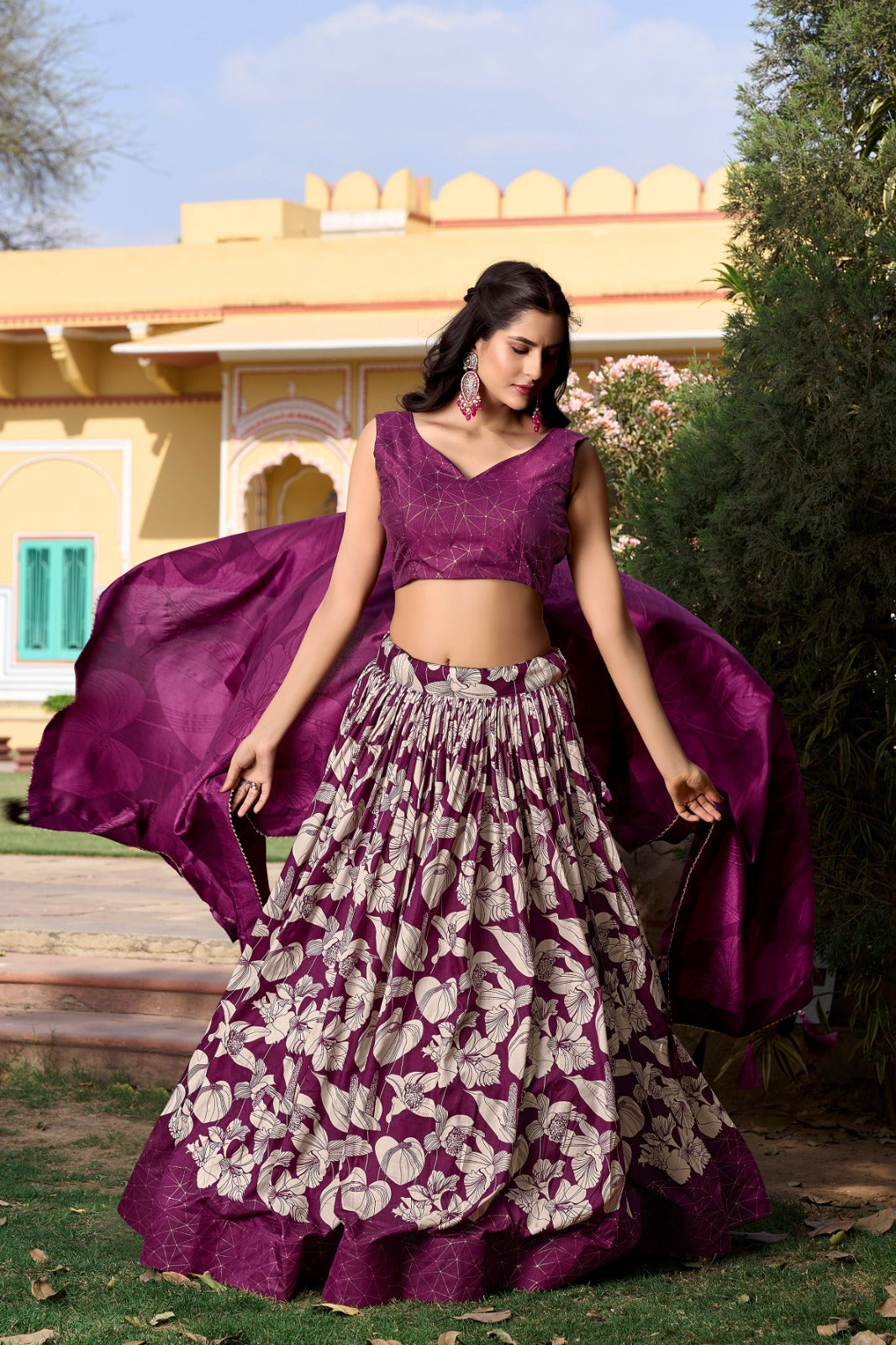 WINE FLORAL LEHENGA CHOLI