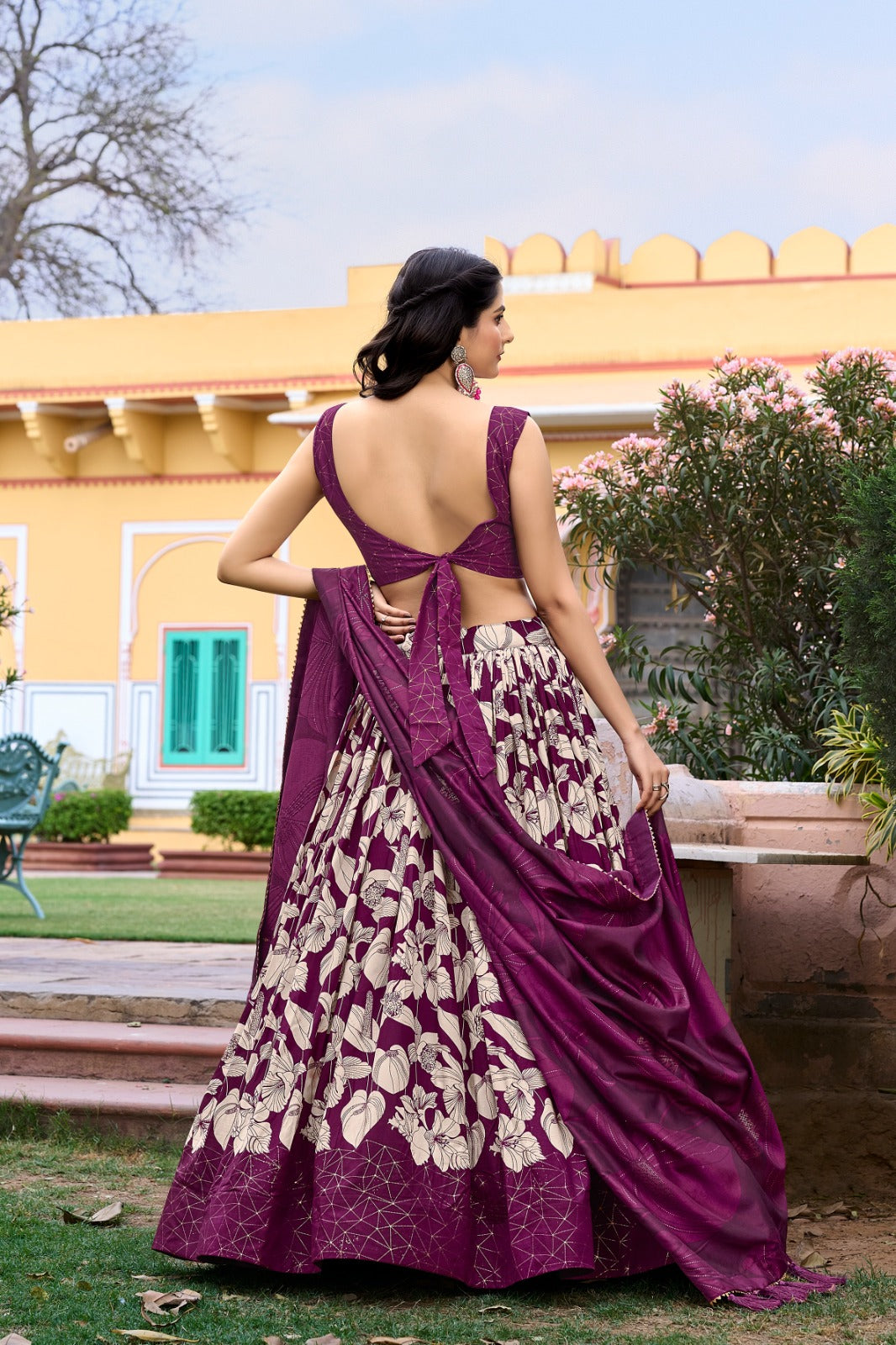 WINE FLORAL LEHENGA CHOLI