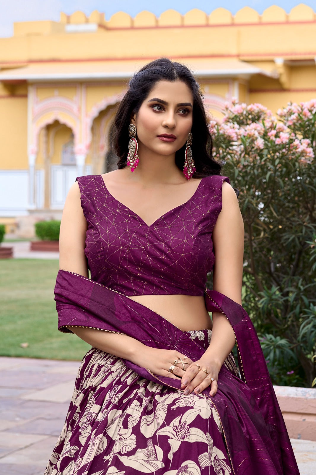 WINE FLORAL LEHENGA CHOLI