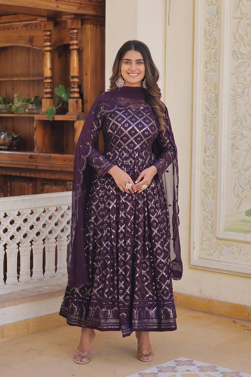 Georgette Beautiful Embroidery Anarkali Suit Gown With Dupatta