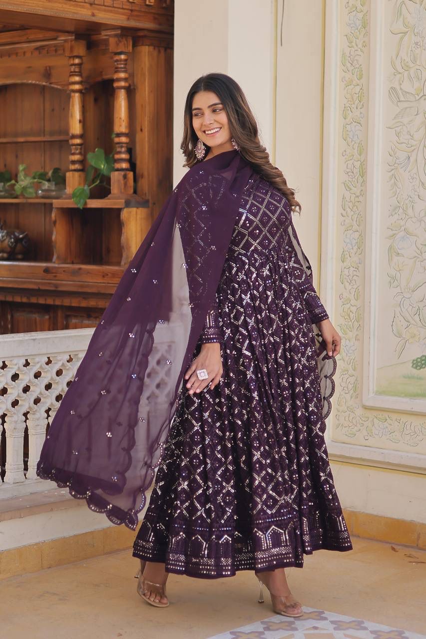 Georgette Beautiful Embroidery Anarkali Suit Gown With Dupatta