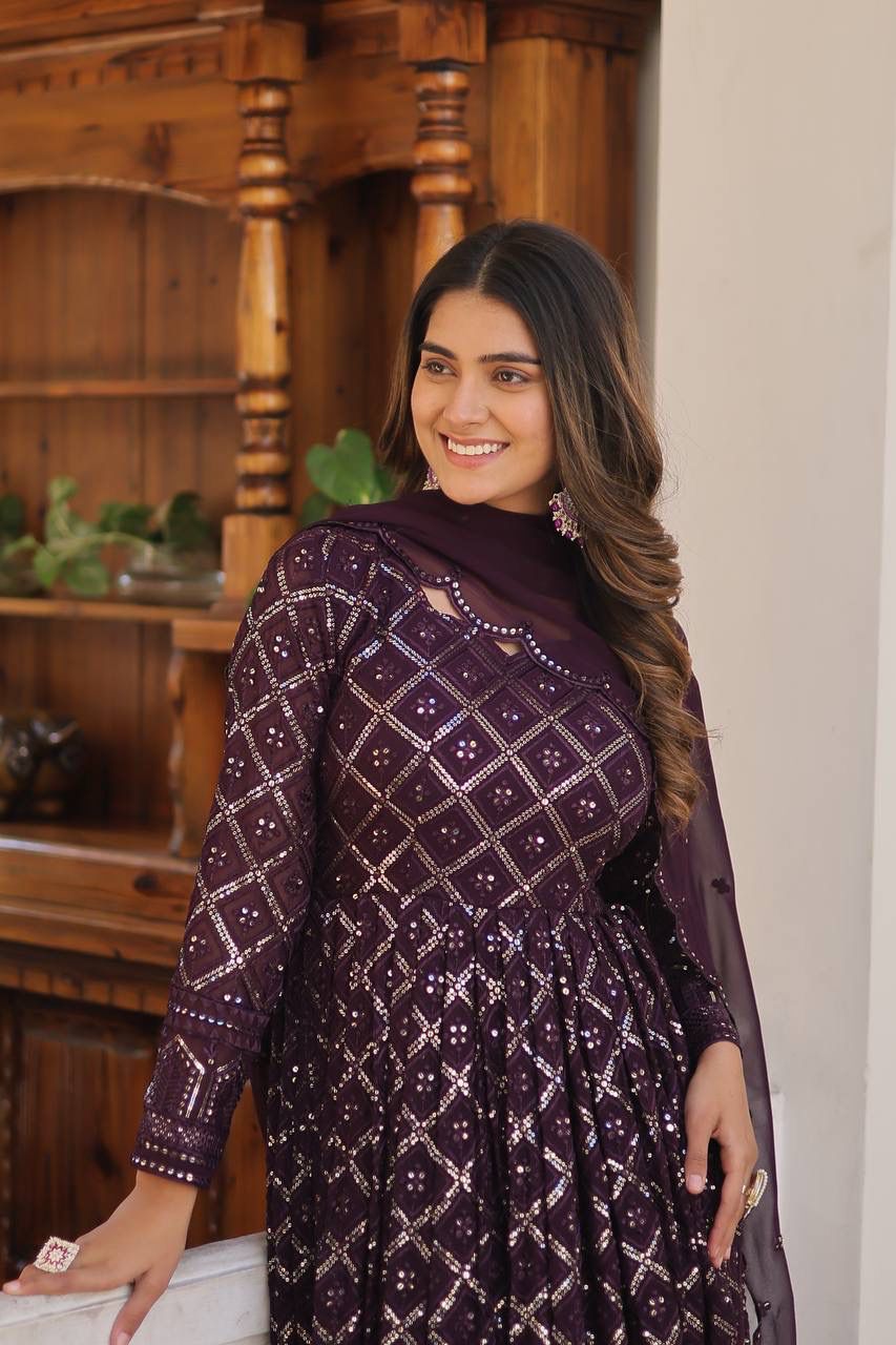 Georgette Beautiful Embroidery Anarkali Suit Gown With Dupatta