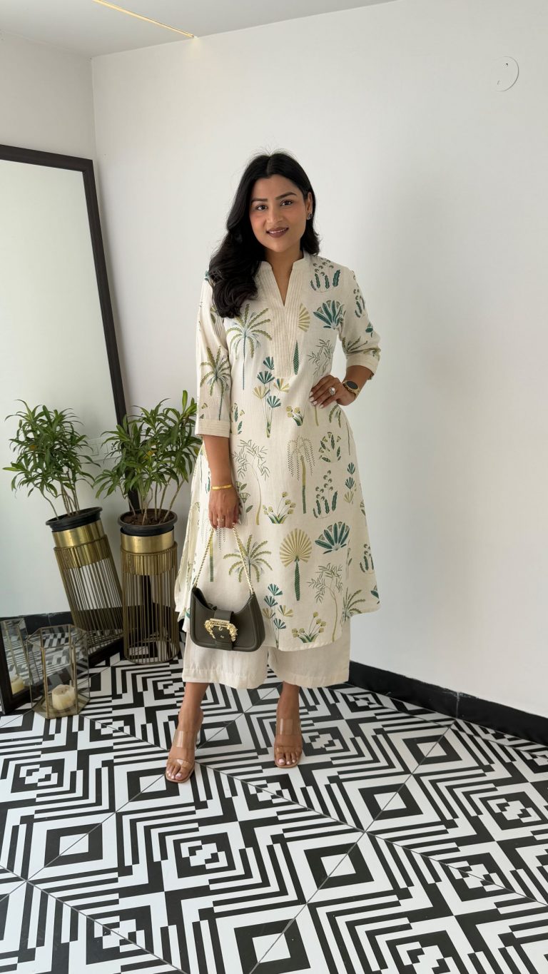 Printed white Kurta palazzo set