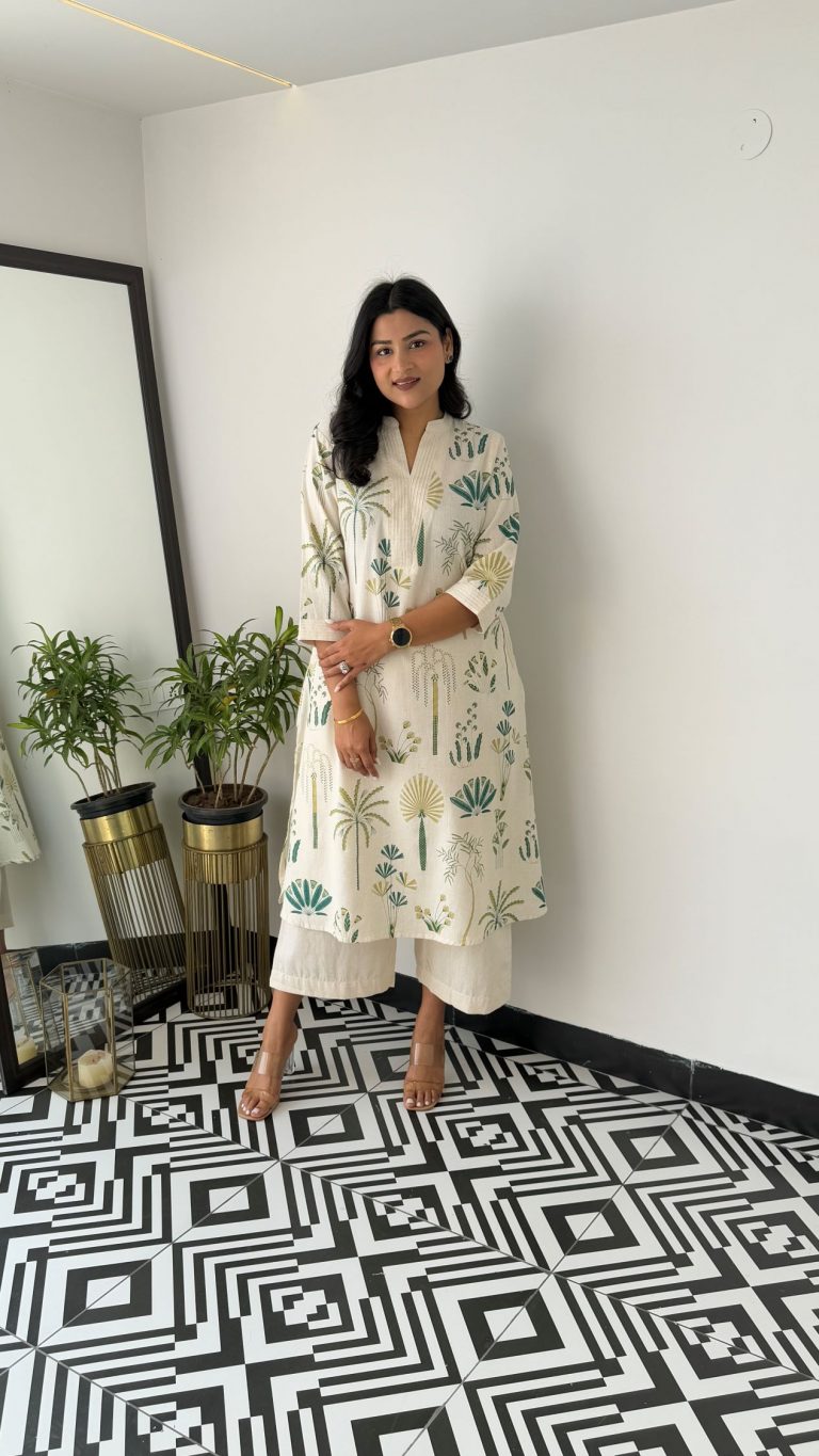 Printed white Kurta palazzo set