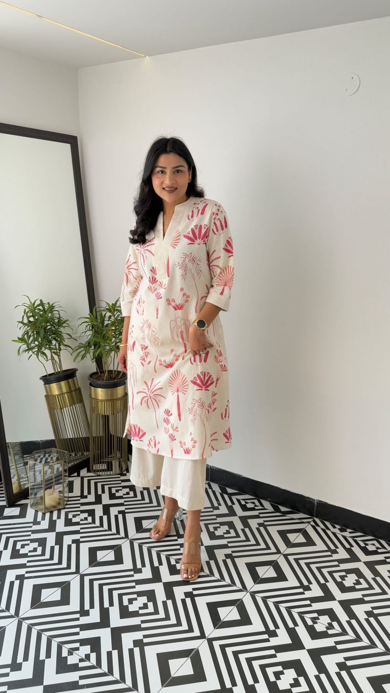 Printed white Kurta palazzo set