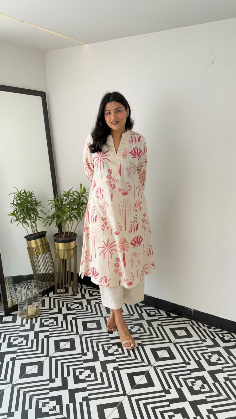 Printed white Kurta palazzo set