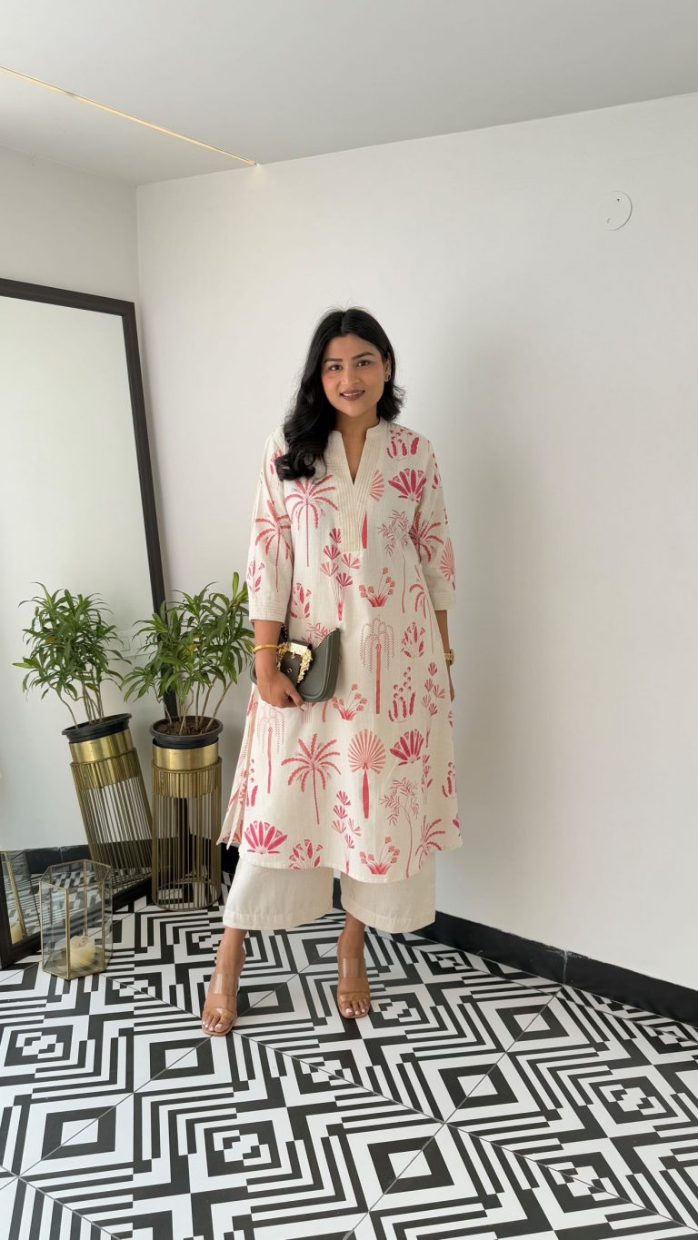 Printed white Kurta palazzo set