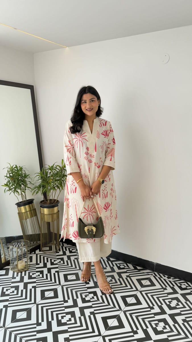 Printed white Kurta palazzo set