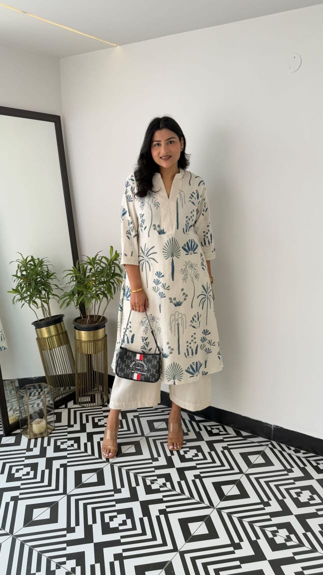 Printed white Kurta palazzo set