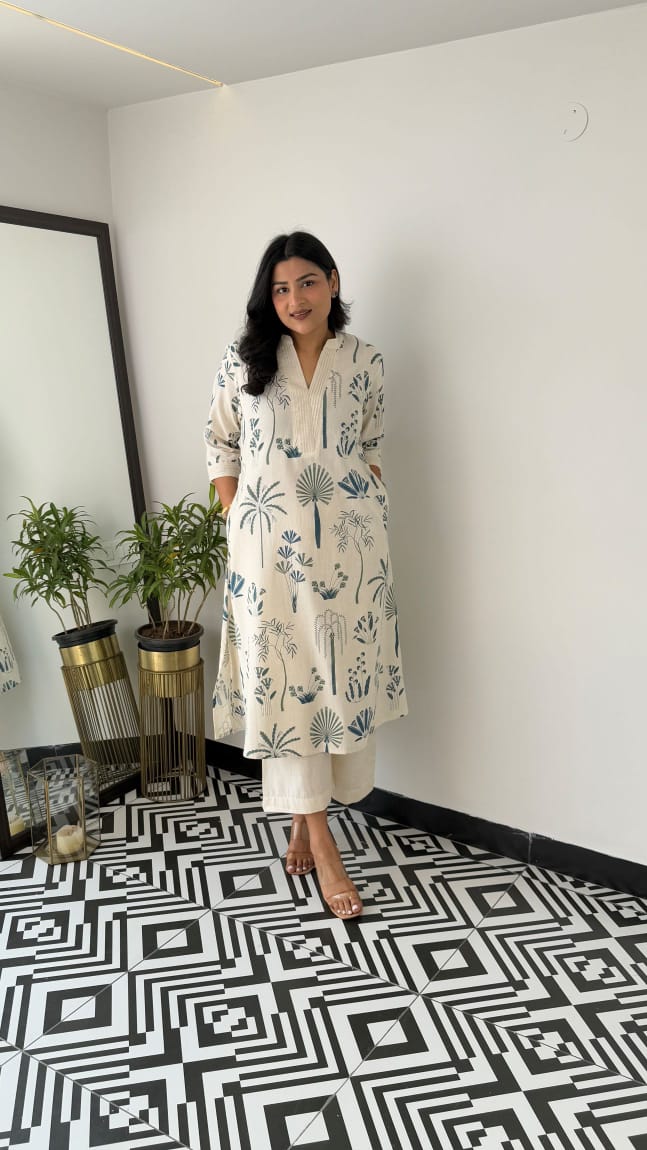 Printed white Kurta palazzo set