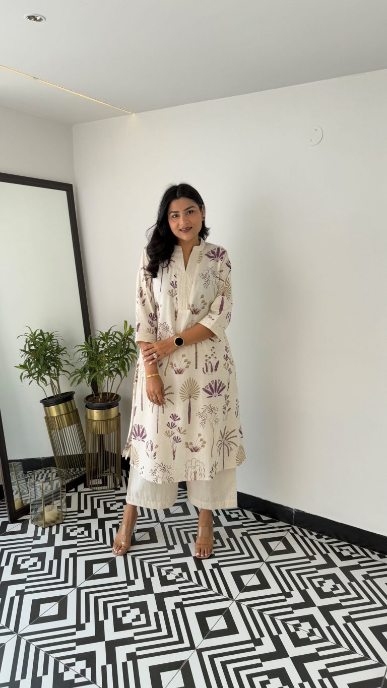 Printed white Kurta palazzo set