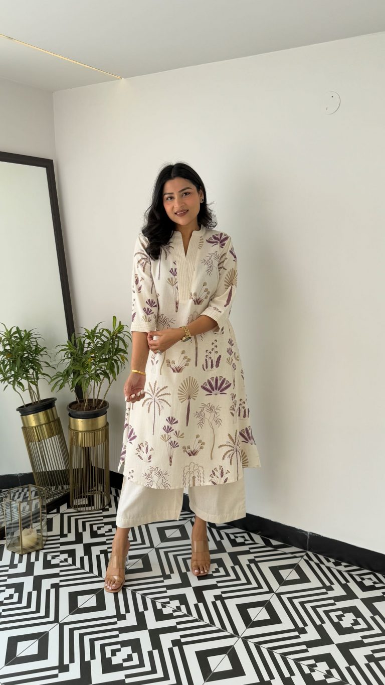 Printed white Kurta palazzo set