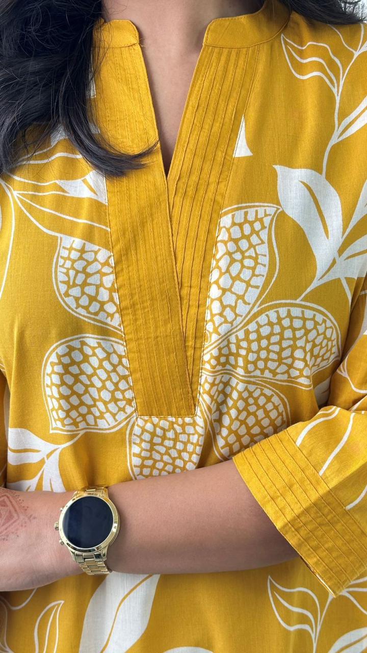 Yellow Floral Print Kurta with Palazzo