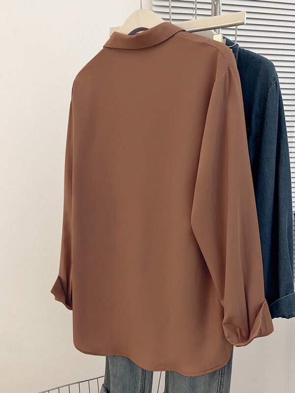 Women's Simple Solid Color Daily Wear Buttoned Shirt,Long Sleeve Tops