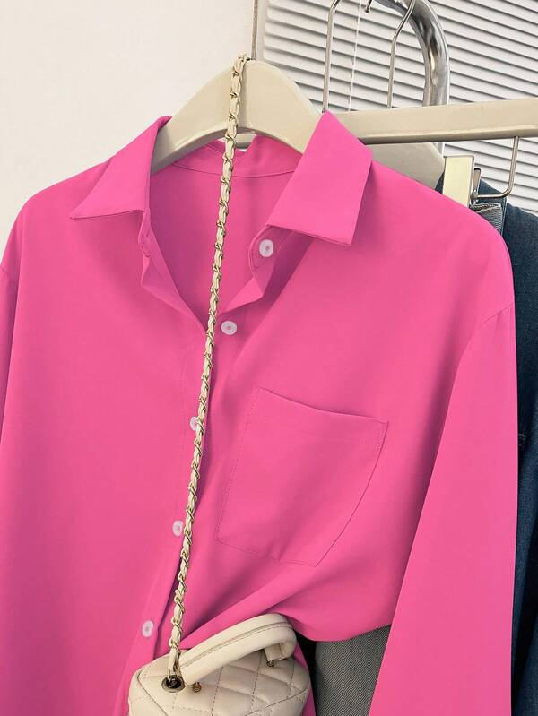 Women's Simple Solid Color Daily Wear Buttoned Shirt,Long Sleeve Tops