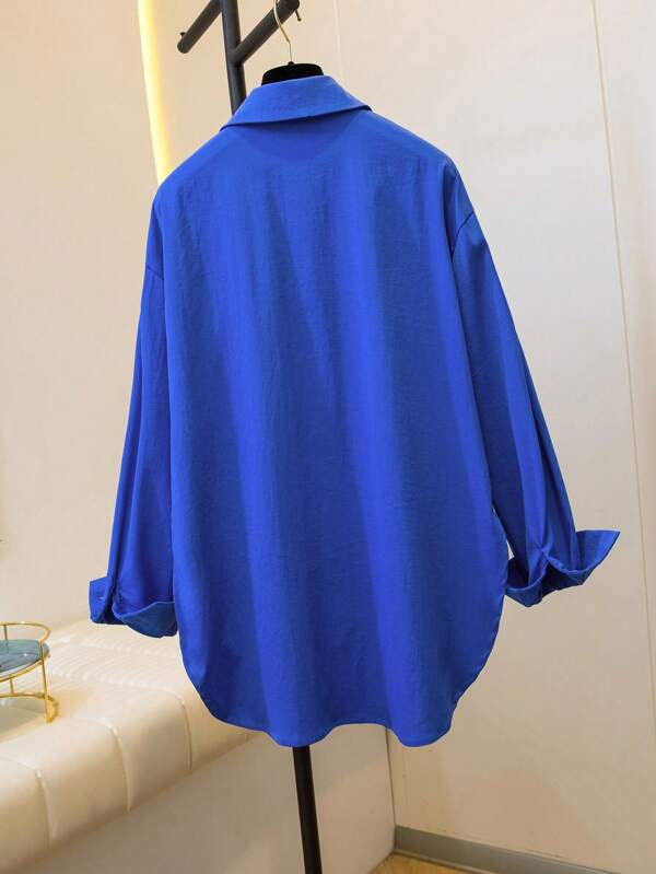 Women's Simple Solid Color Daily Wear Buttoned Shirt,Long Sleeve Tops