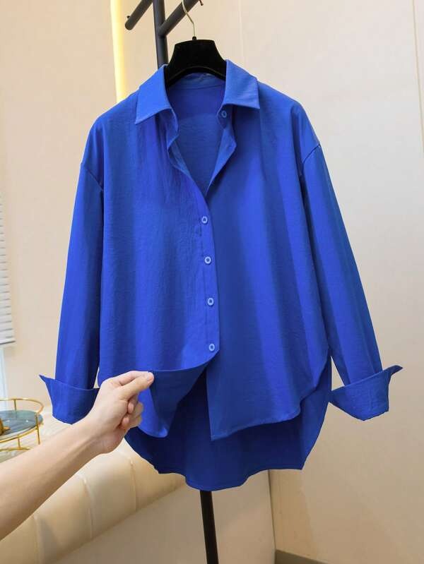 Women's Simple Solid Color Daily Wear Buttoned Shirt,Long Sleeve Tops