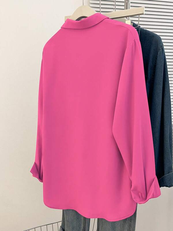 Women's Simple Solid Color Daily Wear Buttoned Shirt,Long Sleeve Tops