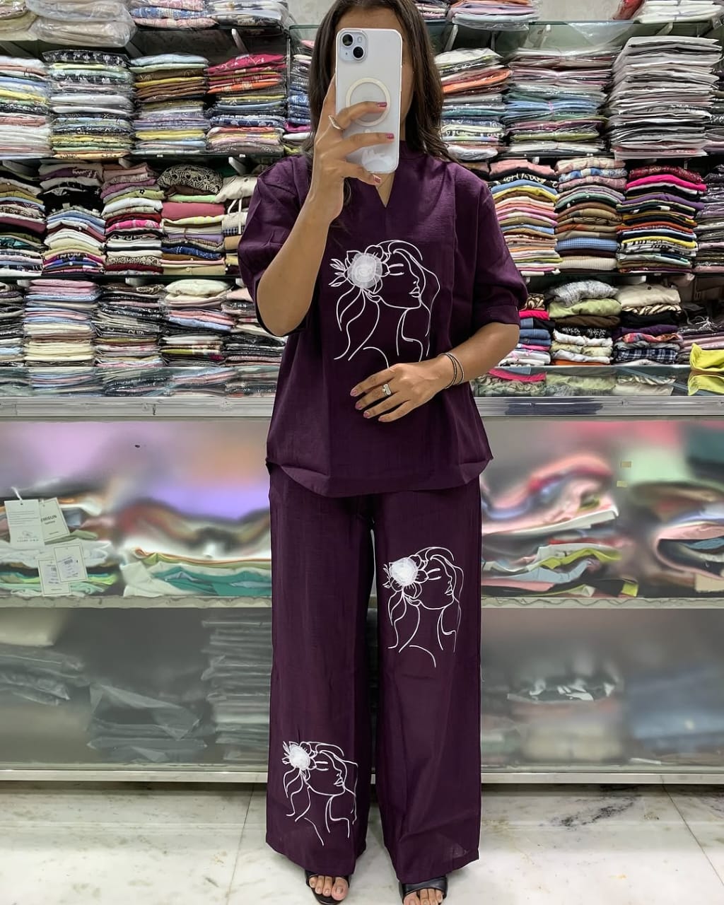 Art Line Face Print Cotton Co-Ord Set for Women