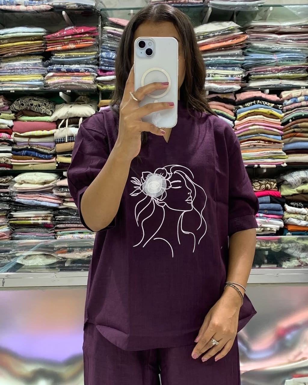 Art Line Face Print Cotton Co-Ord Set for Women