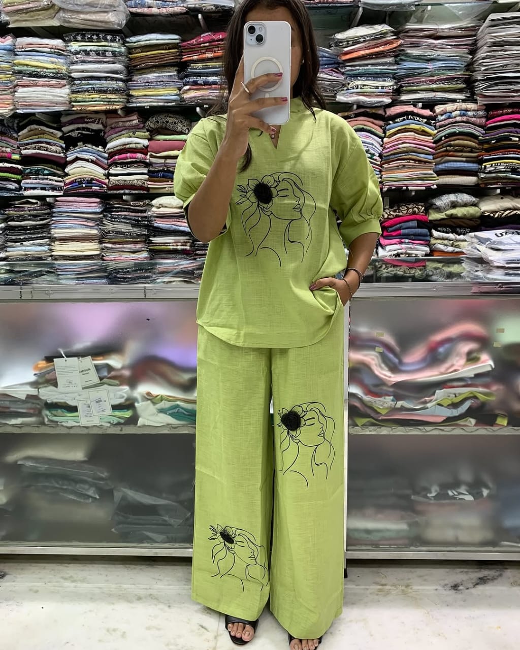 Art Line Face Print Cotton Co-Ord Set for Women
