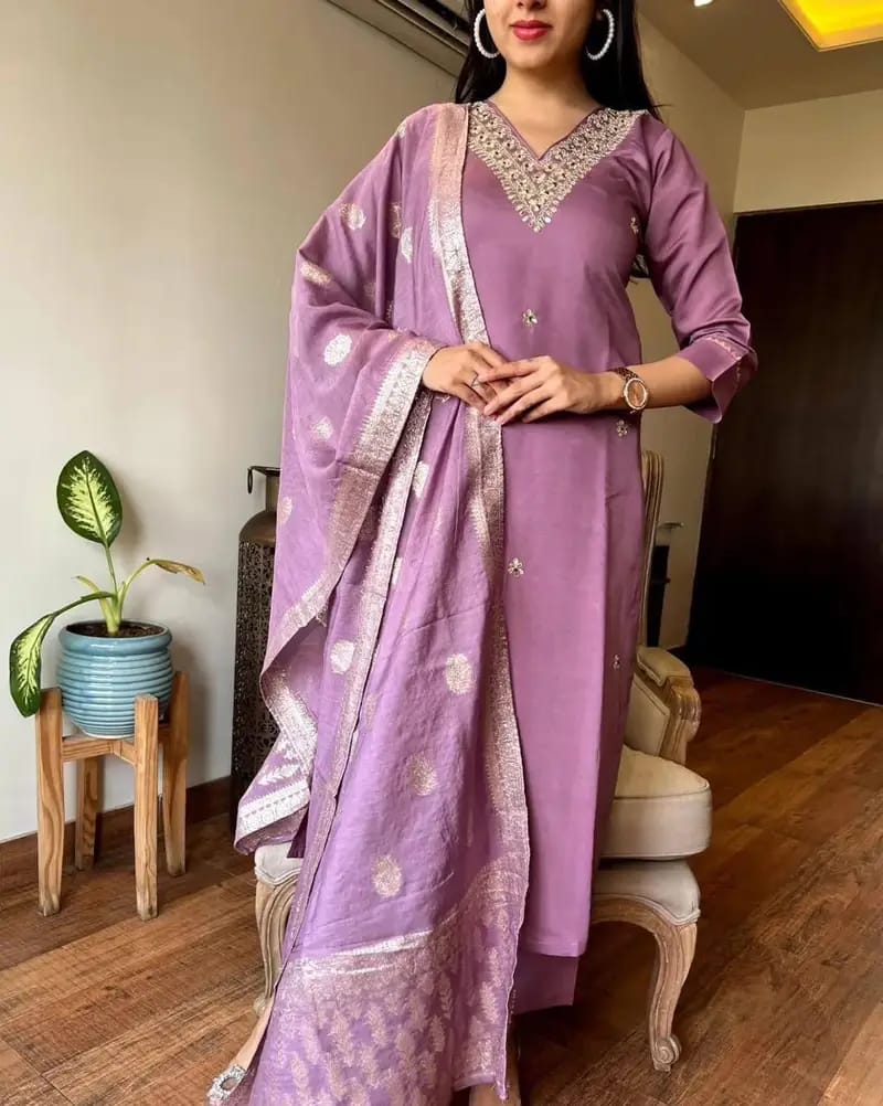 Women’s Embroidered Kurta Set with Dupatta