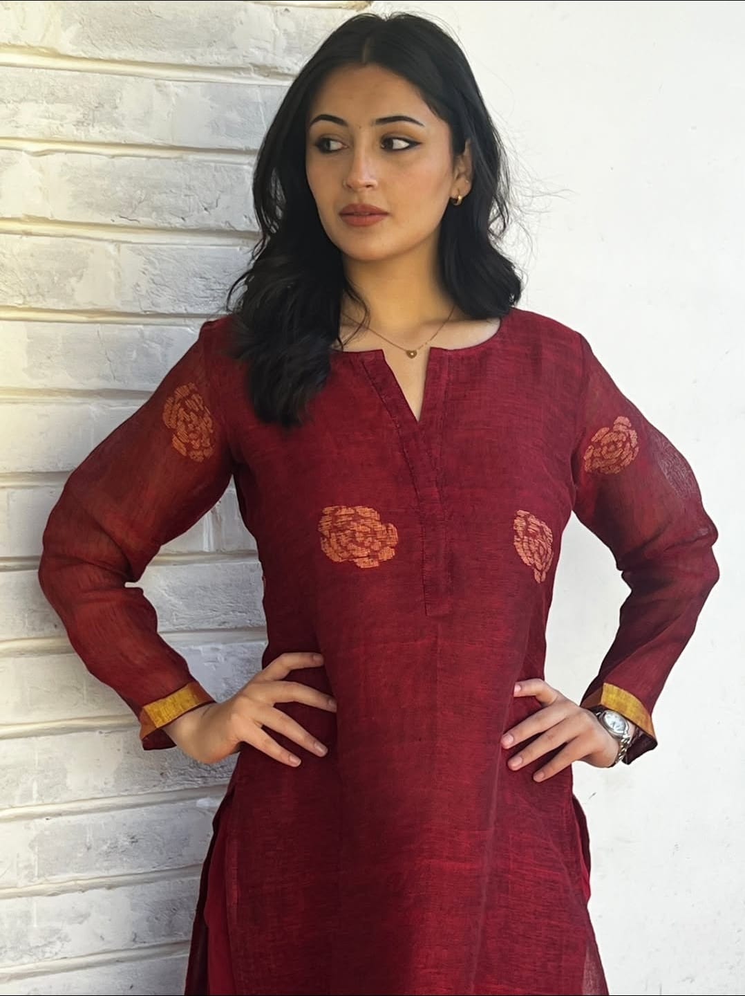 Maroon Kurta Set with Handwoven Border kurta set