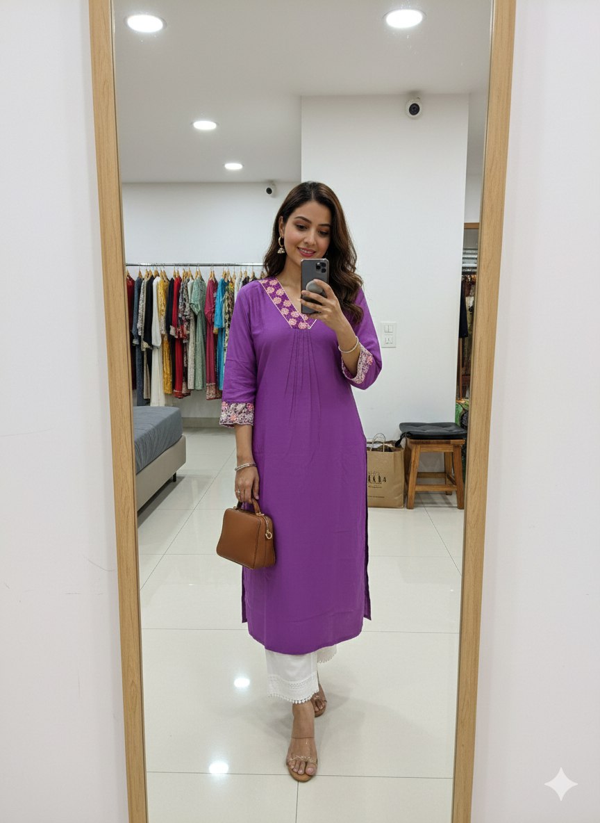 Elegant Embroidered V-Neck Kurti for Women