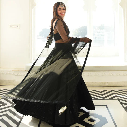 STARRY NIGHT CHIKANKARI LEHENGA