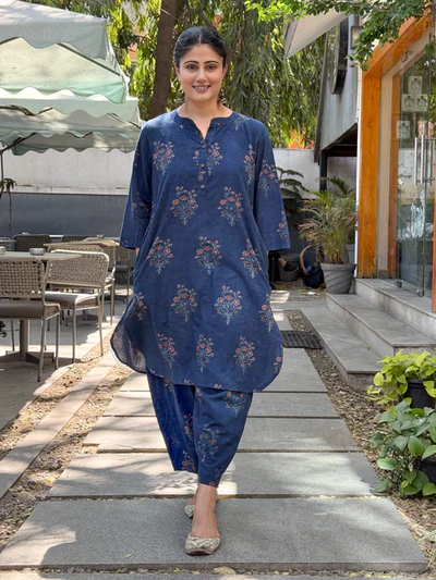 Cotton Handblock Printed Natural Dyed Ajrakh Co-ord Set.