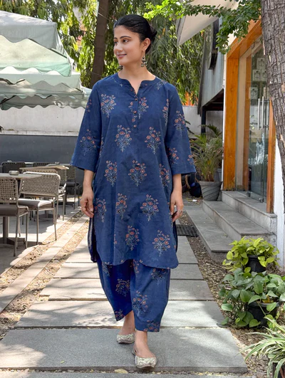Cotton Handblock Printed Natural Dyed Ajrakh Co-ord Set.