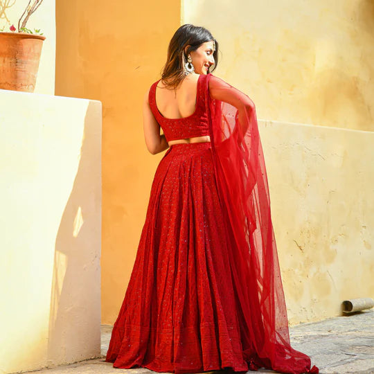 MAROON CHIKANKARI LEHENGA SET