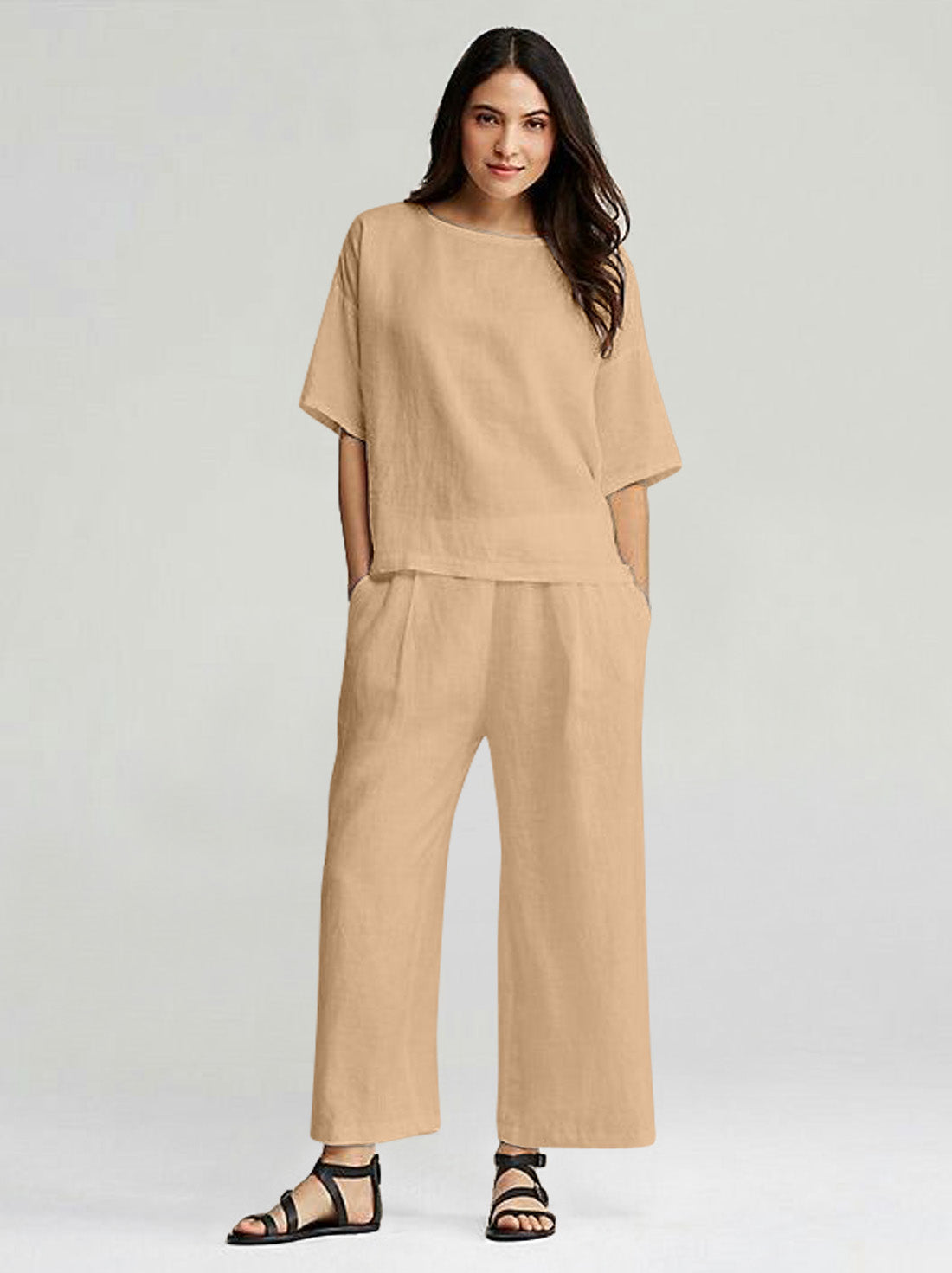 WOMEN PLAIN CROP TOP & TROUSERS CO-ORDER SET