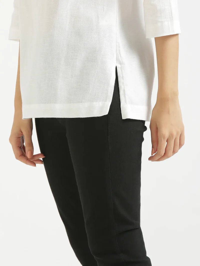 Natural White  Linen Short Kurta