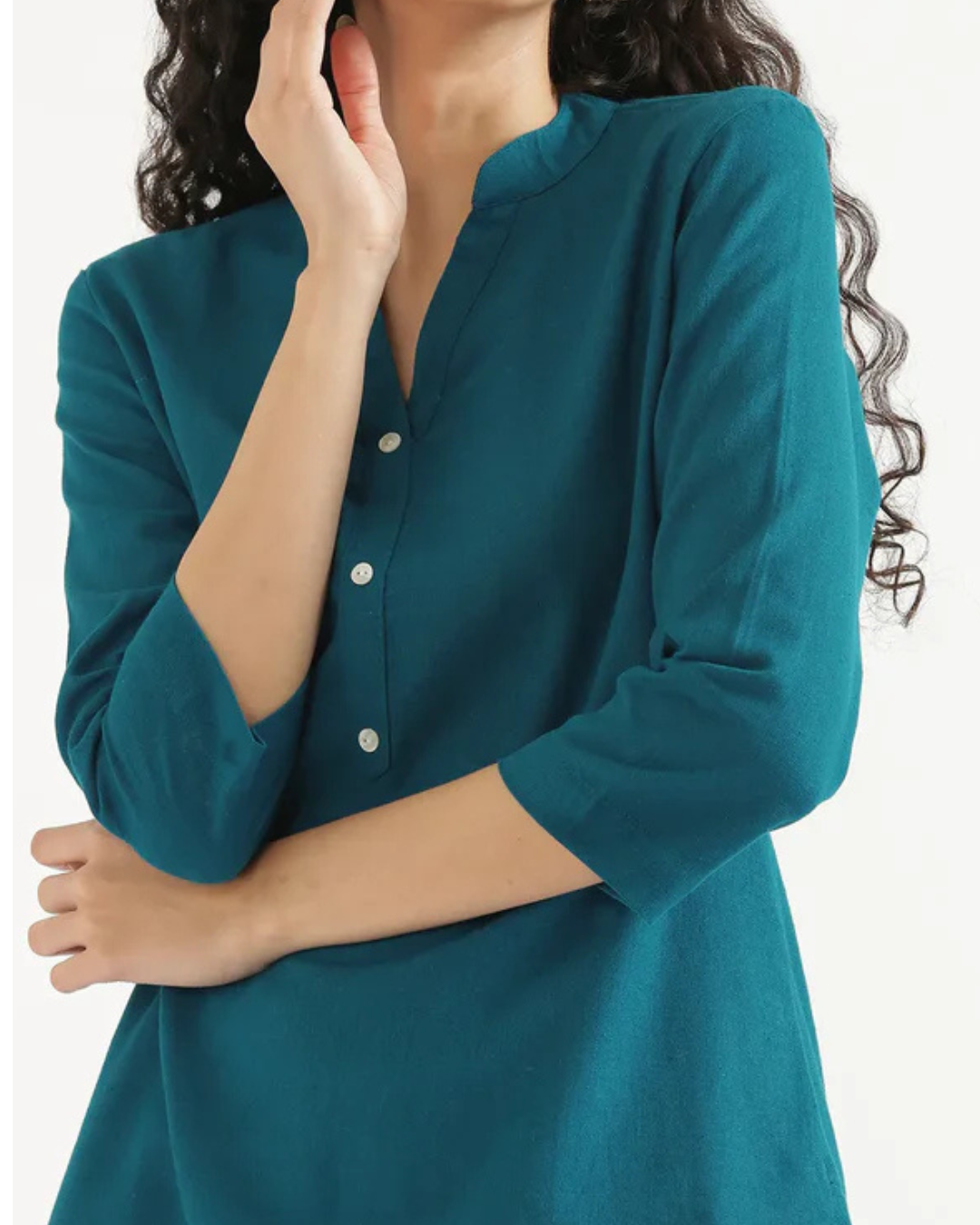 Turquoise  Airy Linen Short Kurta