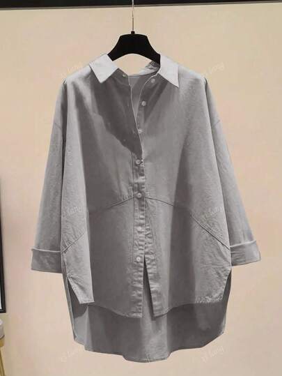 Women's Simple Solid Color Daily Wear Buttoned Shirt,Long Sleeve Tops