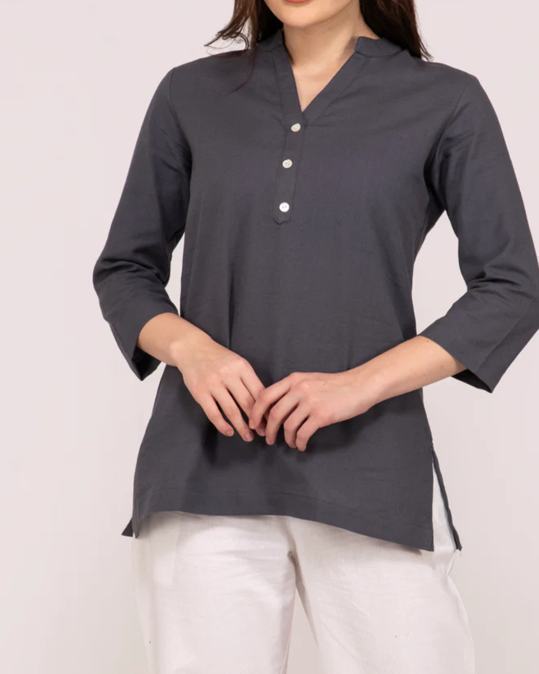 Smoke Grey Airy Linen Short Kurta