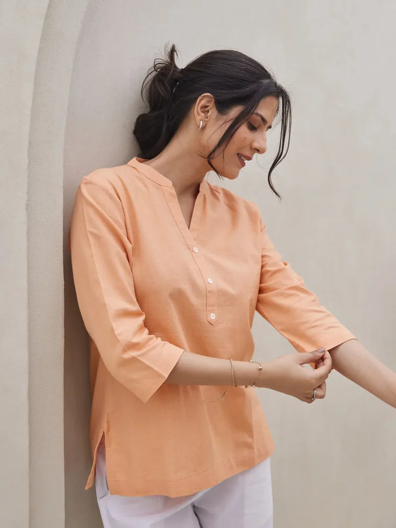 Peach  Airy Linen Short Kurta