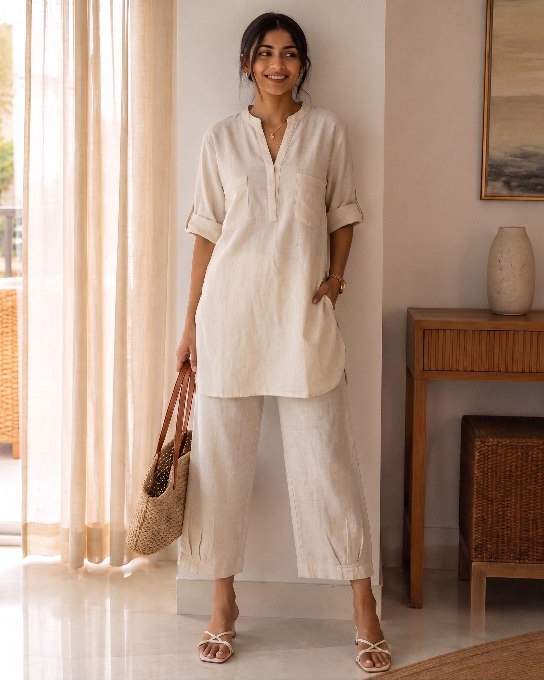 ivory Casual Cotton Co-ord Set for Women