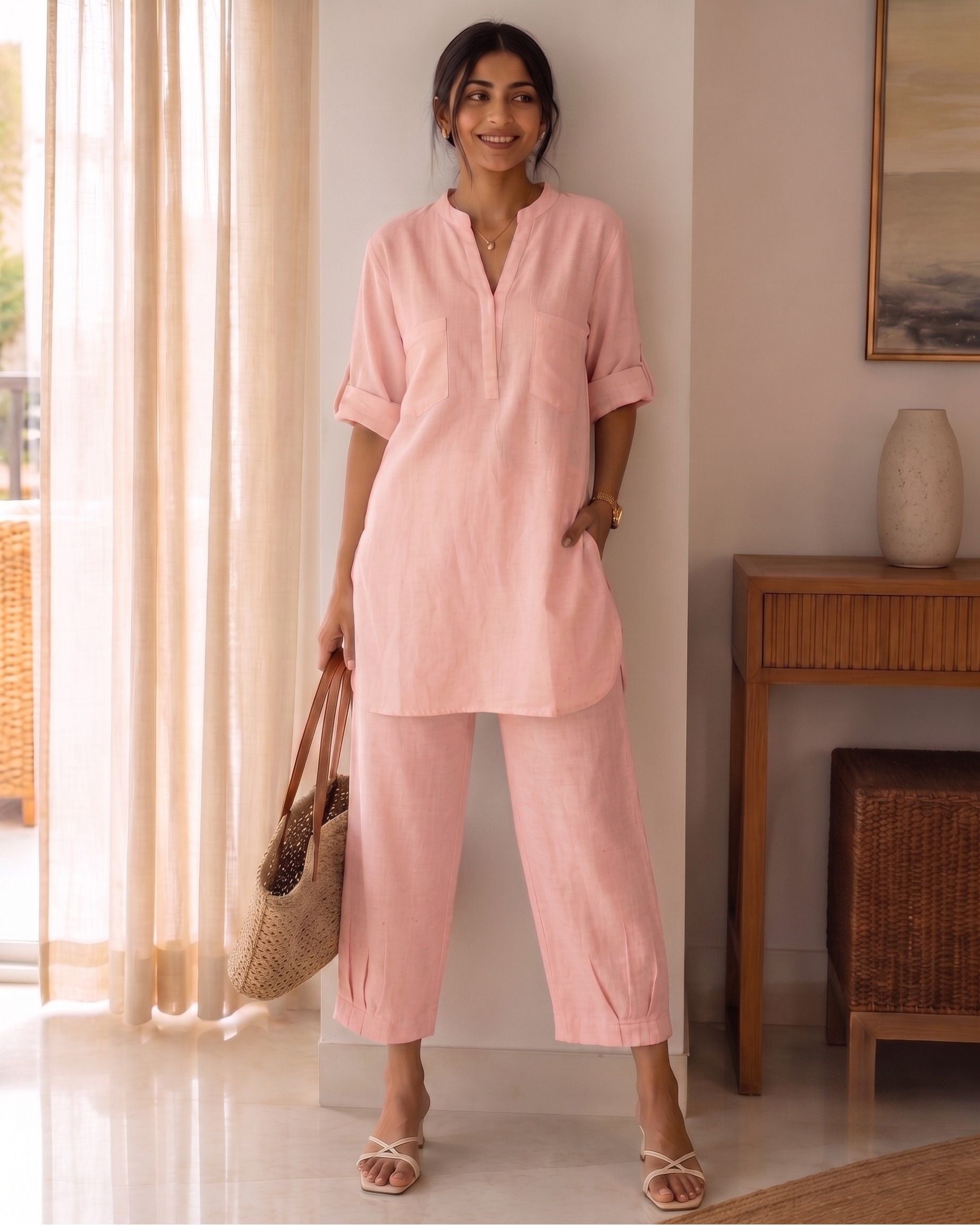 Dusty Rose Casual Cotton Co-ord Set for Women