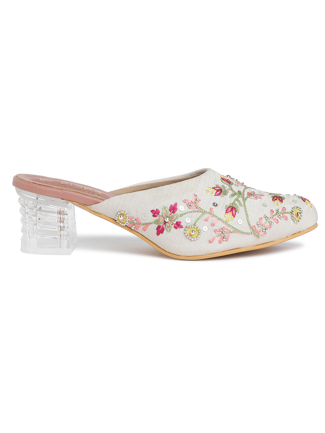 Women's White Embellished Rexine Block Heel Wedge Heels with PVC Sole - Stylish and Comfortable