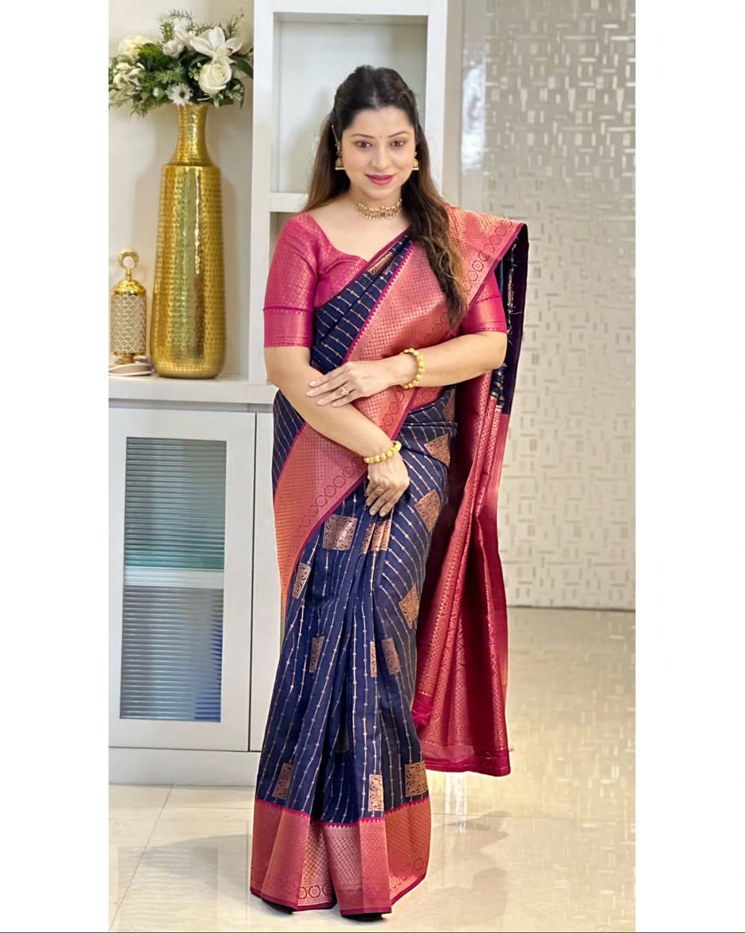 Wedding Rich Pallu Pure Silk Saree With Brocade Blouse