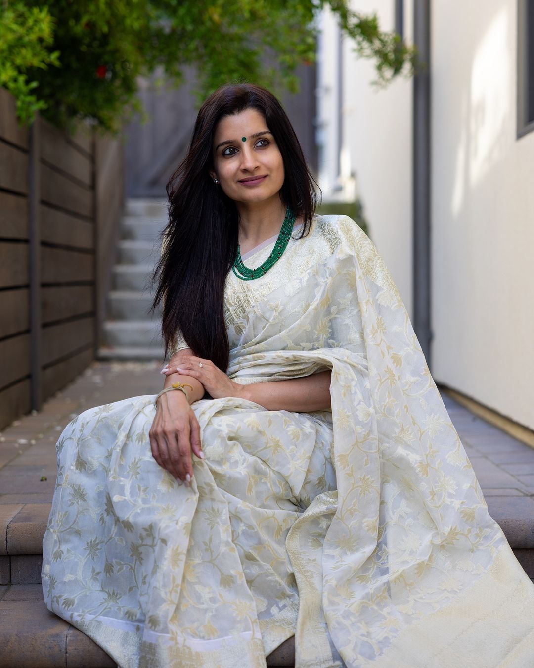 Women Banarasi Silk Saree with Contrast Border