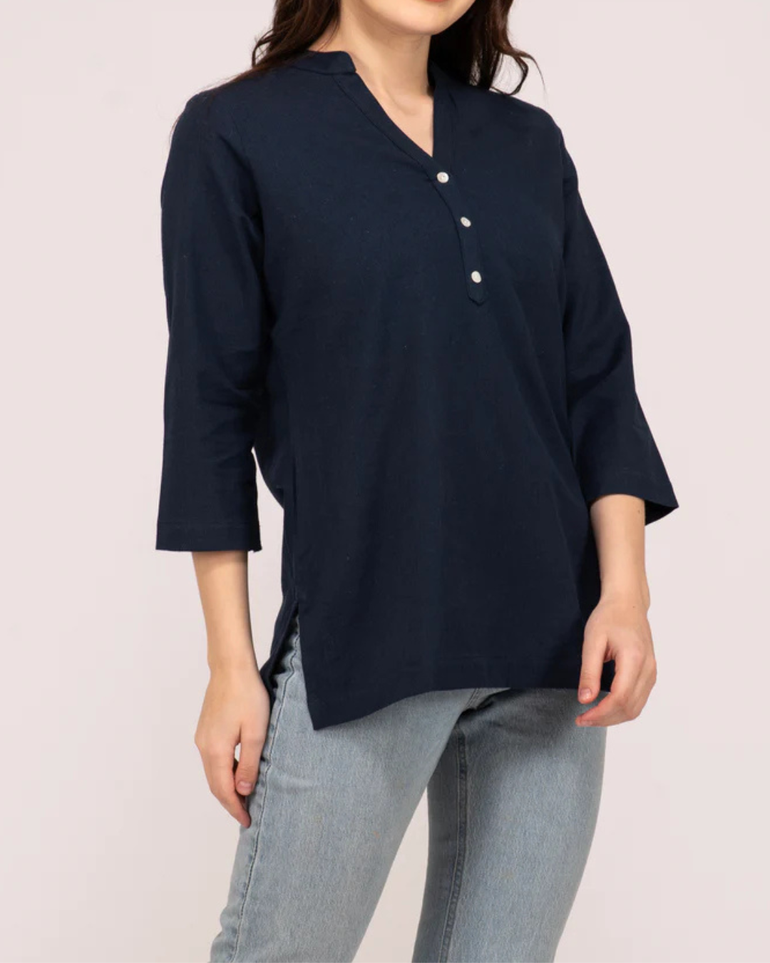 Navy Blue Linen Short Kurta