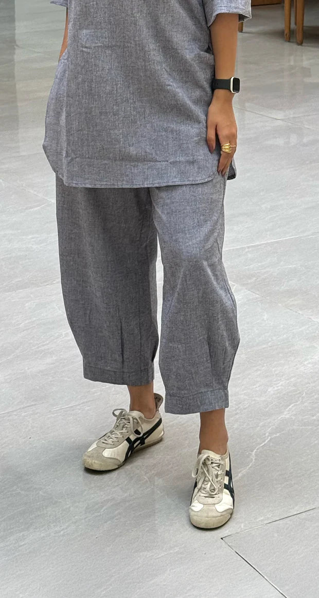 Gray Casual Cotton Co-ord Set for Women